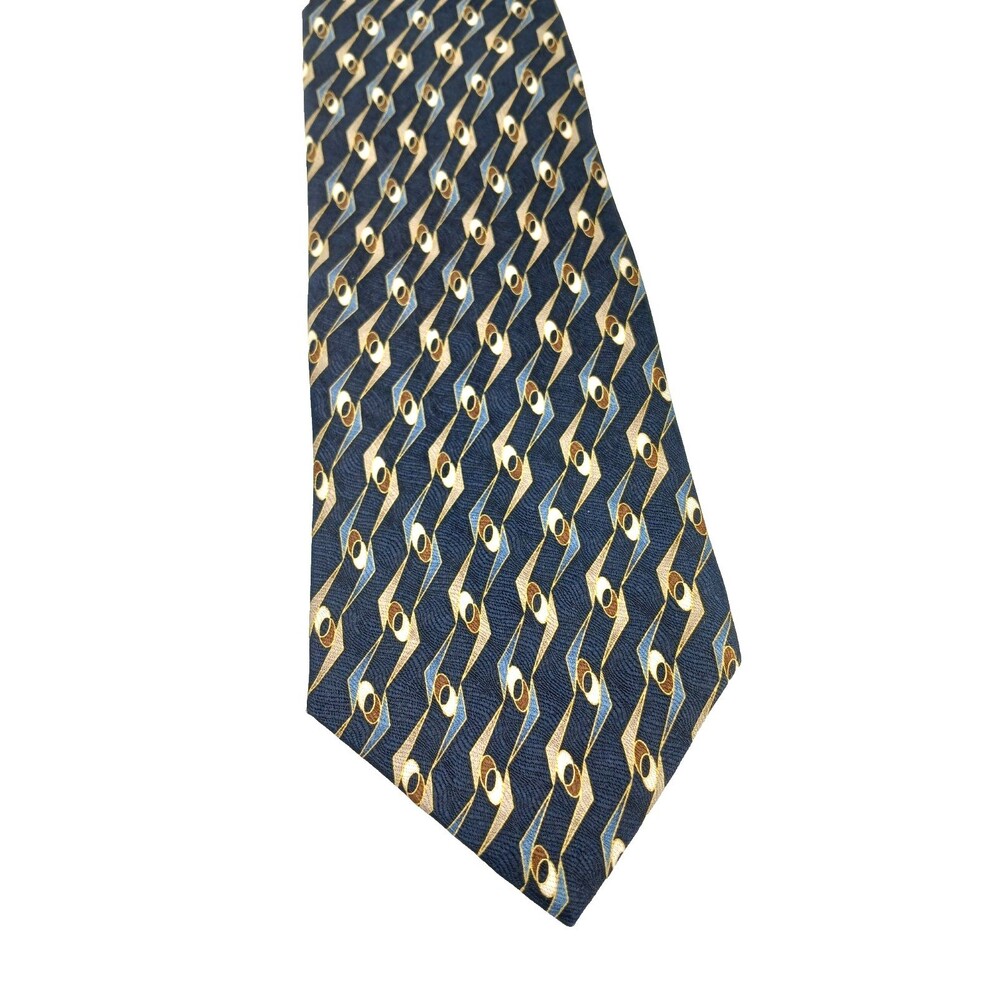 Men's Palatina Vintage Geometric Abstract Silk Tie Navy Blue Gold Necktie 58x3.8